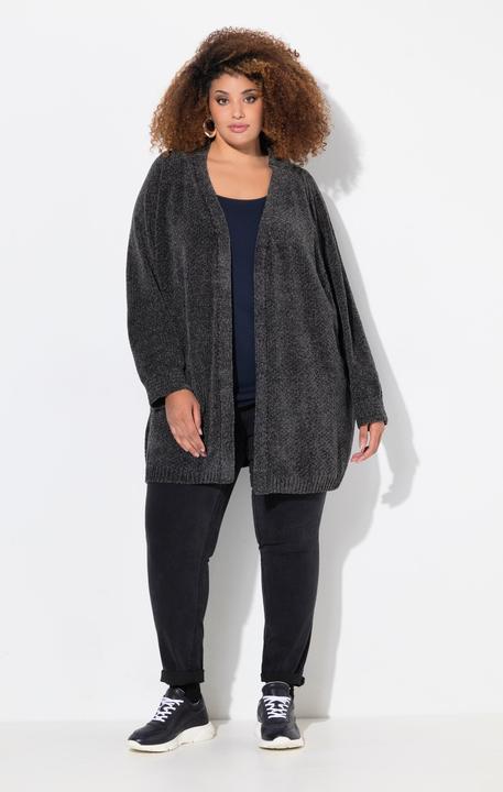 Produktbild Ulla Popken Chenille-Strickjacke, Oversized, V-Ausschnitt, offene Form (50, 52)