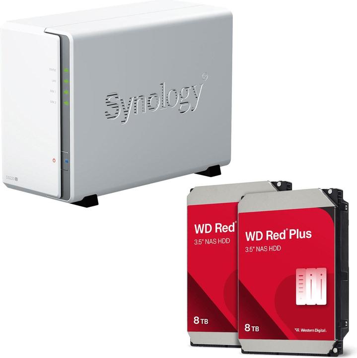 Actual product image Synology DiskStation DS223J 2-bay NAS server empty enclosure + 16TB WD Red Plus SATA 3.5"" hard drive (2 x 8 TB, WD Red Plus)