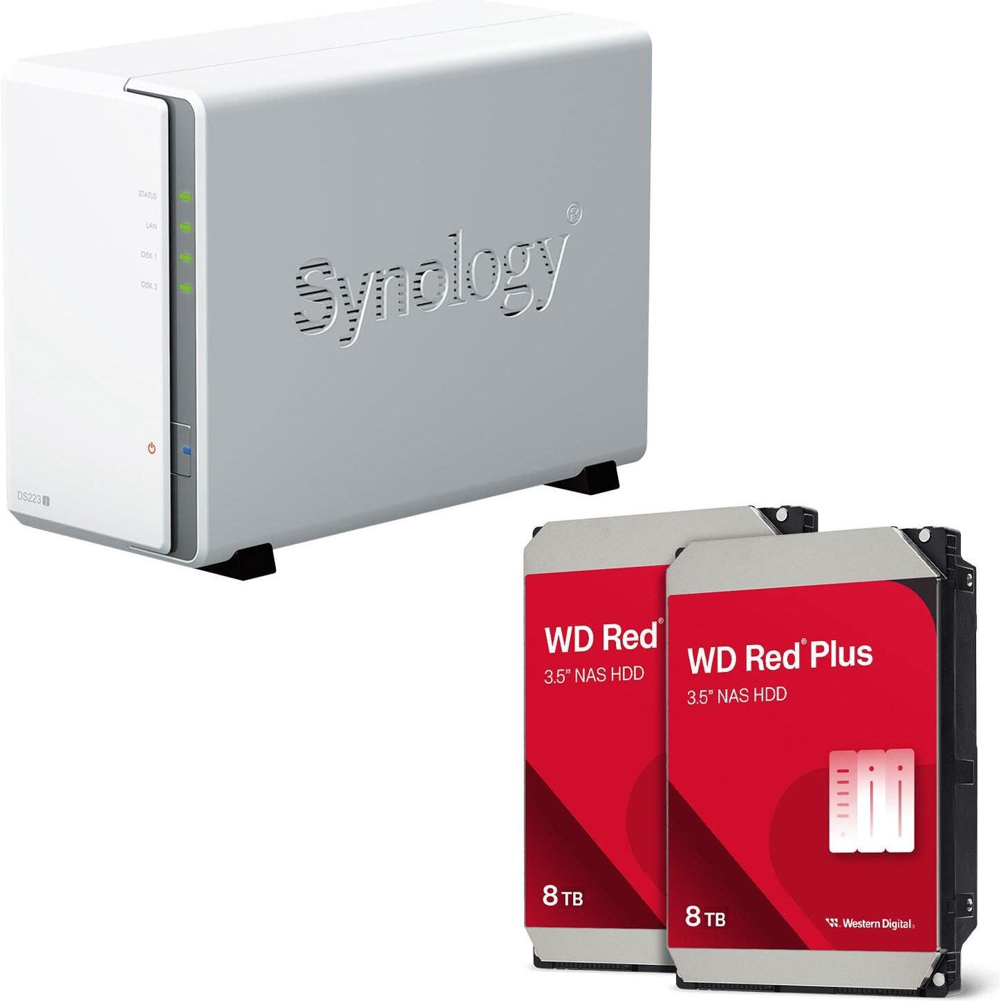 Synology DiskStation DS223J 2 Einschübe NAS-Server Leergehäuse + 16TB WD Red Plus SATA 3.5"" Festpla
