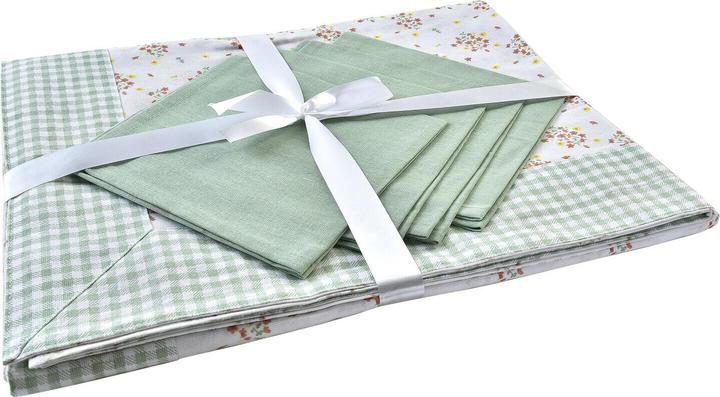 DKD Home Decor Tischwäsche-Set Blomster grün 150 x 150 x 0,5 cm
