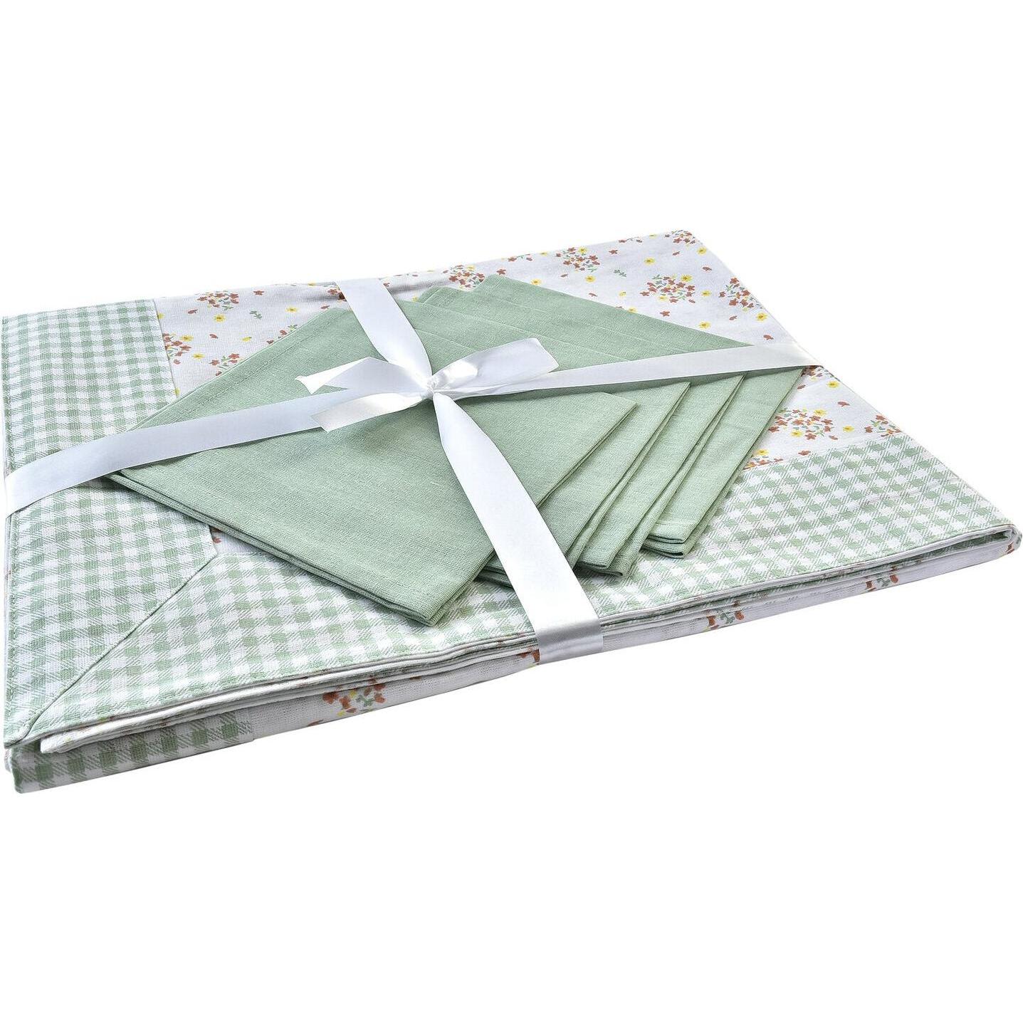 DKD Home Decor, Tovaglia, Tischwäsche-Set Blomster grün 150 x 150 x 0,5 cm