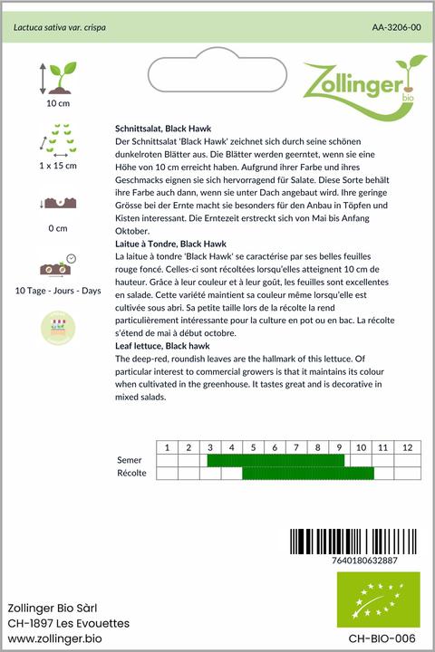 Immagine prodotto Zollinger Bio Lattuga, Black Hawk