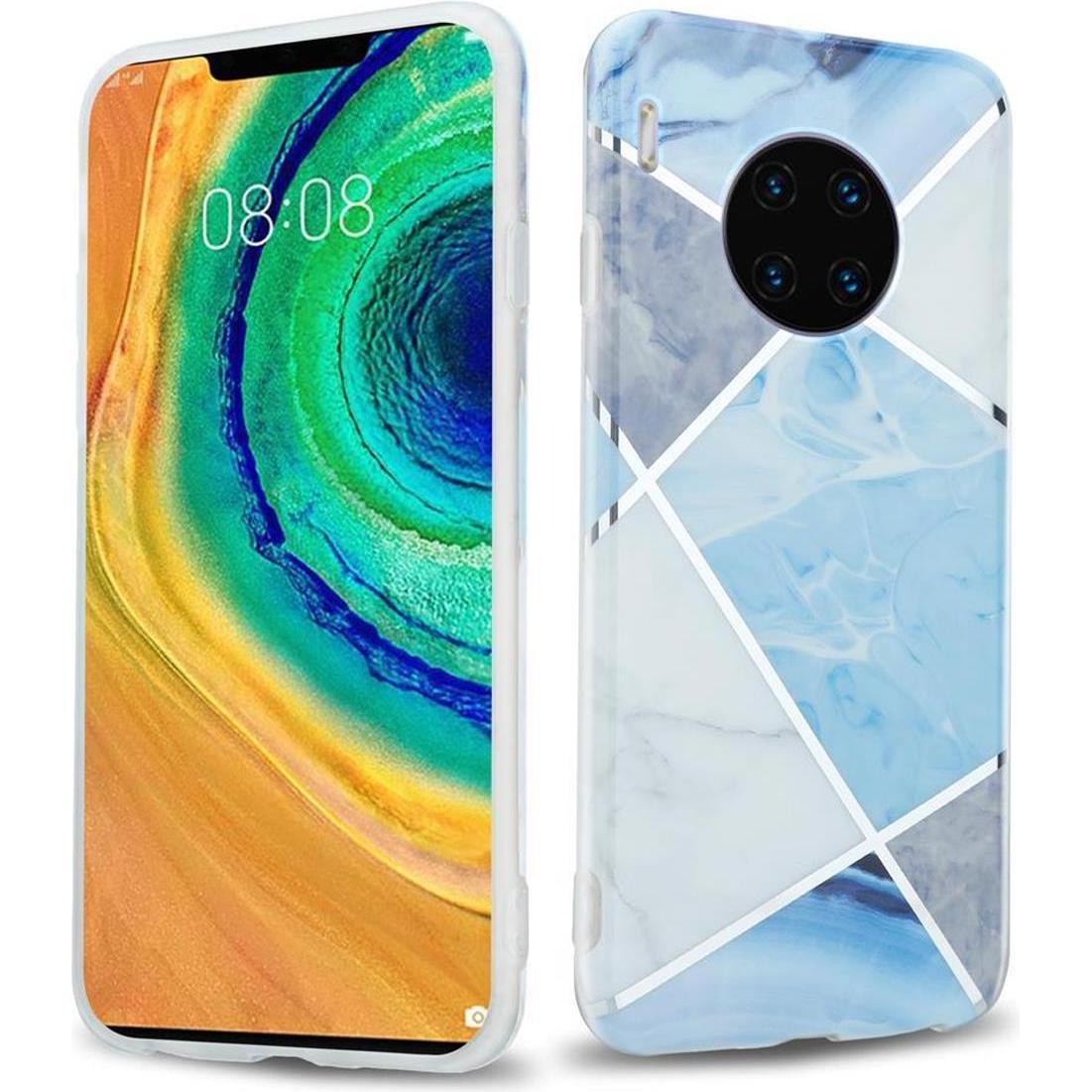 Cadorabo IMD TPU Bunter Marmor Cover (Huawei Mate 30 Pro), Smartphone Hülle, Blau