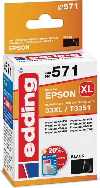 Energie-Label Edding Tintenpatrone ersetzt Epson 33XL T3351 Kompatibel einzeln Schwarz EDD-571 - Komp (BK)