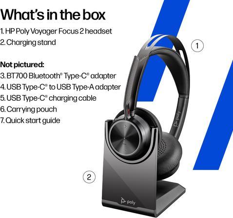 Produktbild Poly Voyager Focus 2 + USB-C/A-Adapter + Ladestation (Kabellos, USB-C)