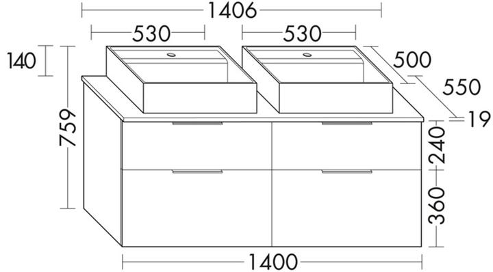 Image du produit burgbad Eqio vasques à poser en céramique, avec meuble sous-lavabo 4 tiroirs, largeur 1400mm