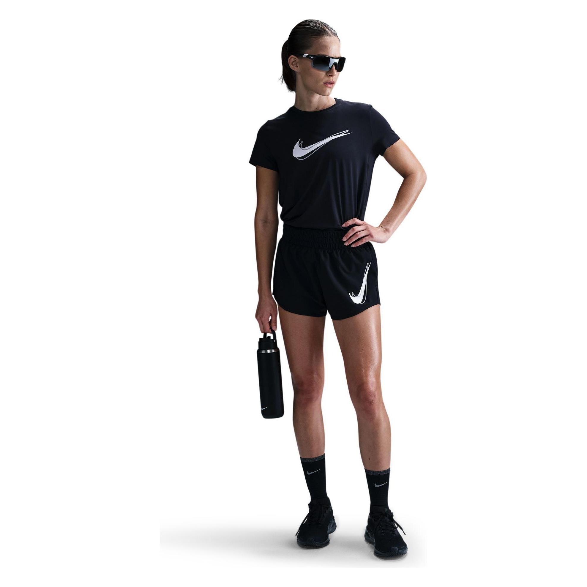 Nike, Damen, Sporthose, Women's One Swoosh Df Mid Lined Running Shorts (L), Schwarz