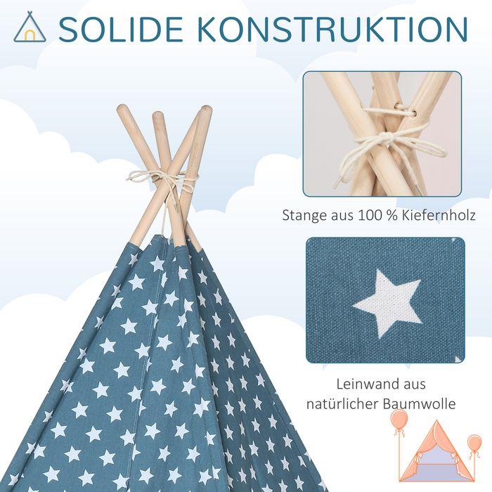Produktbild Swisshandel24 Kinderzelt Indoor Tipi Kinderzimmer Tipi Zelt Outdoor faltbar Blau 120 x 120 x 155 cm