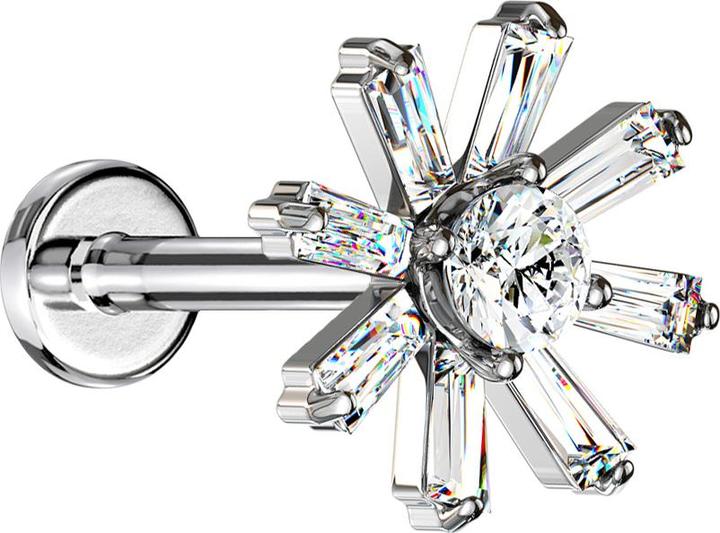 Image du produit Star Piercing Micro Labret femelle argenté Fleur de cristal argenté (Laiton, Acier chirurgical 316L)