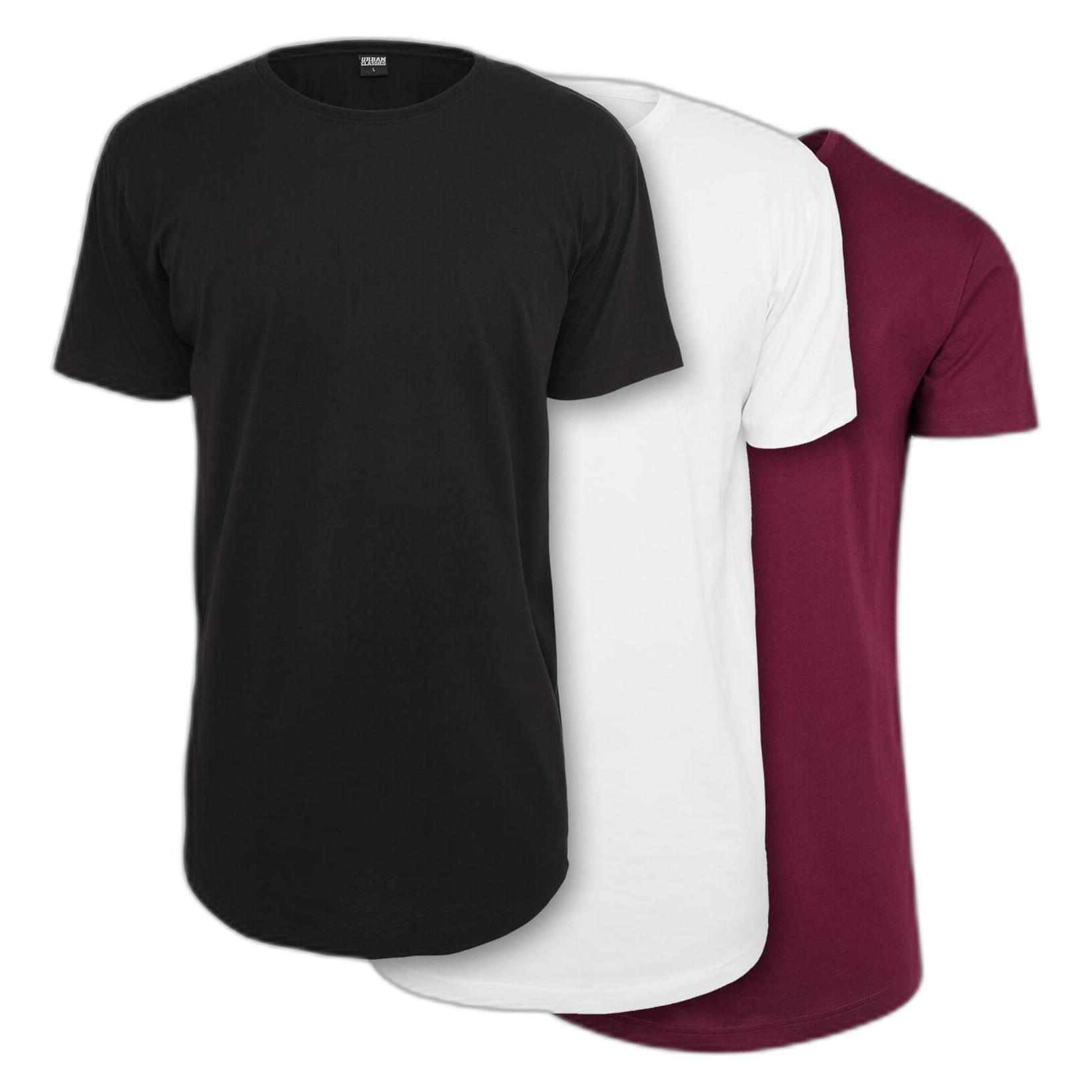 Urban Classics, Herren, Shirts, Shaped Long (x3), Mehrfarbig, Weiss, Schwarz, (S)