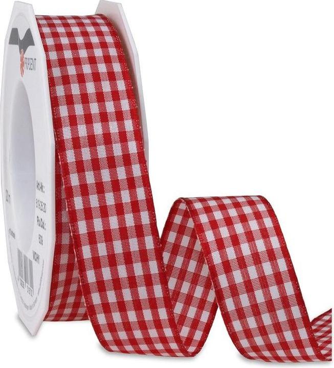 Produktbild Magni VICHY Geschenkband mit Drahtkante rot / weiss, 20 m Dekoband zum Verzieren & Basteln, 25 mm B (Geschenkband, 1 x)