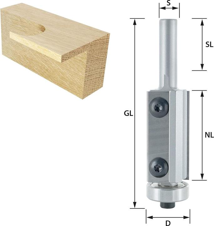 Immagine prodotto ENT European Norm Tools ENT Wendeplatten Bündigfräser 8mm Schaft - Abmessung Wendeplattenfräser 19x40mm