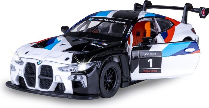 BMW M4 GT3 Diecast 1:32 weiss inkl. Knopfzellen