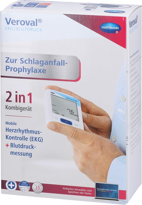 Produktbild Hartmann Veroval EKG- und Blutdruckmessgerät, Schlaganfallprophylaxe Mobile EKG-Funktion und vollautomatisch (Blutdruckmessgerät Oberarm)