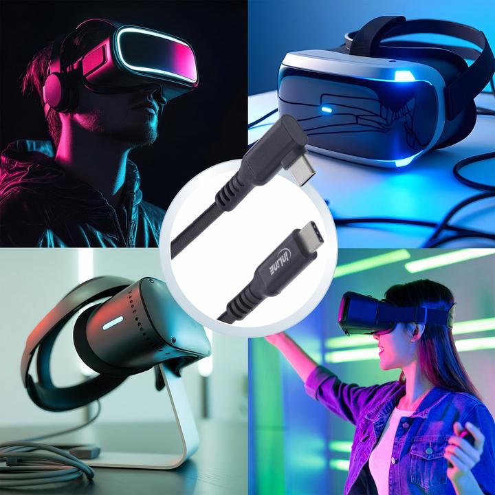 Produktbild InLine USB 3.2 Gen.1 Kabel, USB-C Stecker/Stecker gewinkelt für VR, schwarz, 5m (5 m, USB 3.2 Gen 1, 60 W)