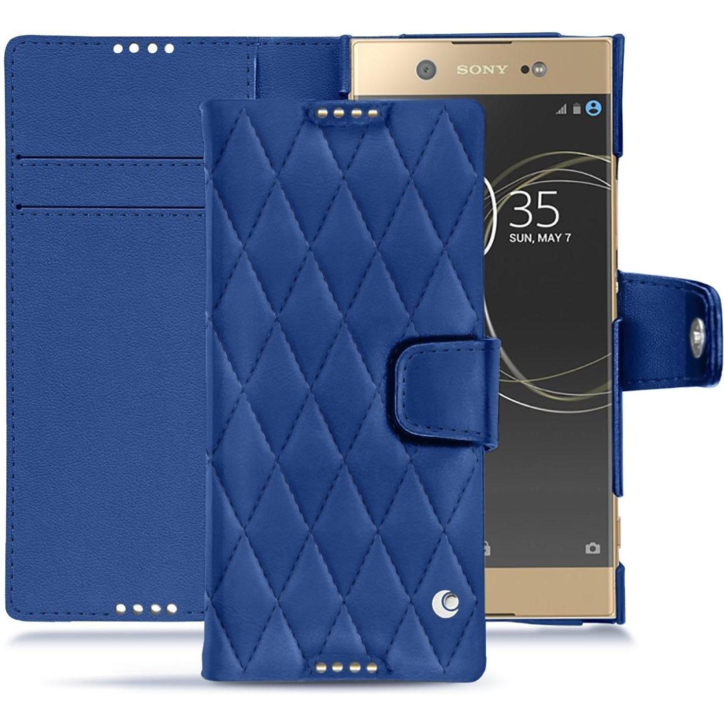 Noreve Lederschutzhülle Wallet (Sony Xperia XA1 Ultra), Smartphone Hülle, Blau