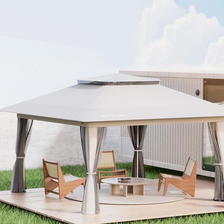 Image du produit Wiltec Faltpavillon Moskitonetz 4x4m hellgrau Gartenpavillon Partyzelt Pavillion (392 cm, 392 cm)