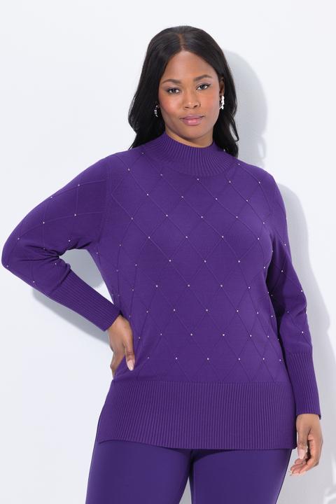 Immagine prodotto Ulla Popken Maglione lungo con rombi, applicazioni, colletto alto e maniche lunghe (54)