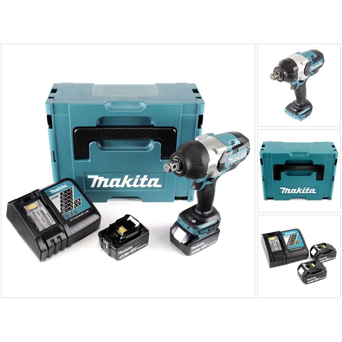 Makita, Trapano + Avvitatore a batteria, DTW 1001 RTJ 18V Trapano avvitatore ad impulsi a batteria in Makpac + 2x Batterie BL 1850 5,0