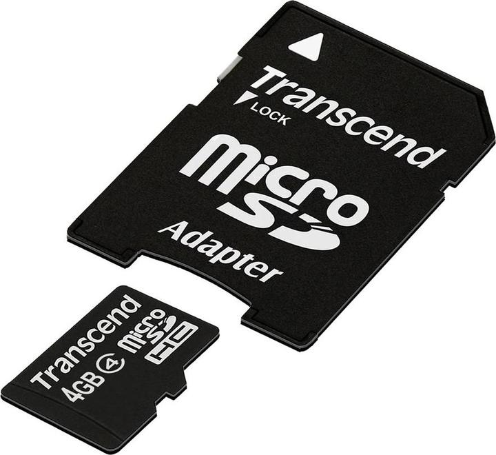 Actual product image Transcend microSDHC 4GB Class 4 + SD Adapter (4 GB, microSDHC, UHS-I)