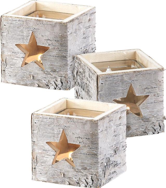 Actual product image Britesta Set of 3 lanterns, wood, star motif, removable tea light jar (3 x)