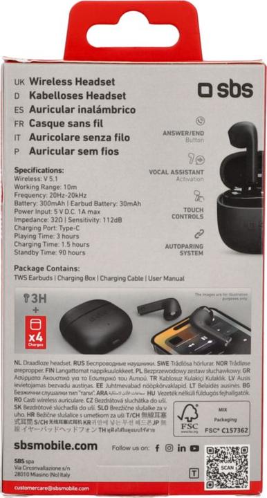 Produktbild SBS One Color Semi-In-Ear schwarz TWS-BT-Headset (3 h, Kabellos)