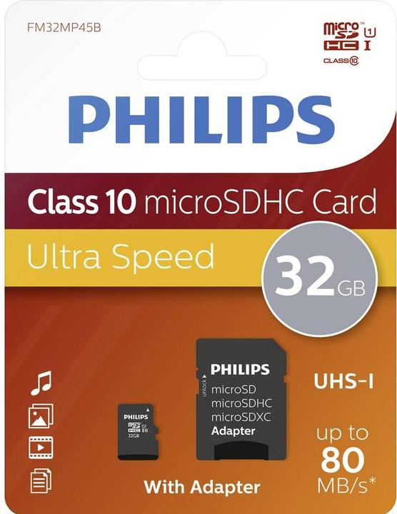 Actual product image Philips MicroSDHC Class 10 UHS-I U1 with adapter (16 GB, microSDHC, U1, UHS-I)