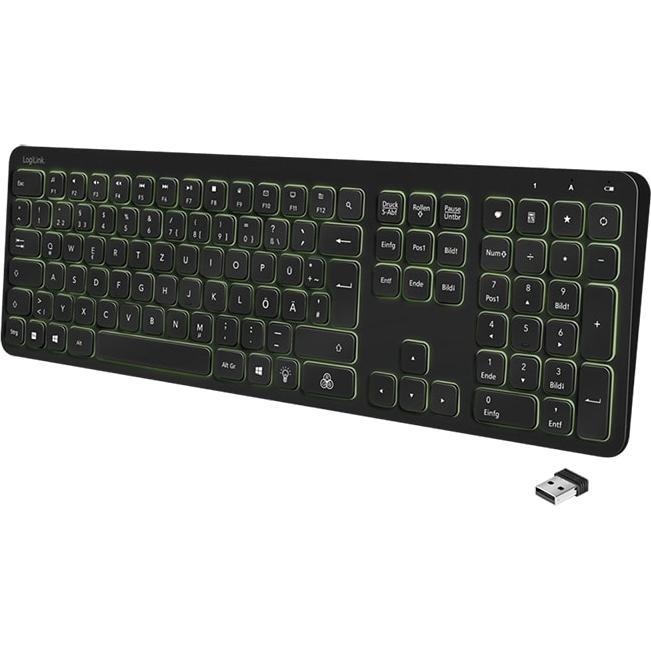 LogiLink Keyboard Wireless Gaming Black (DE, Kabellos), Tastatur, Schwarz