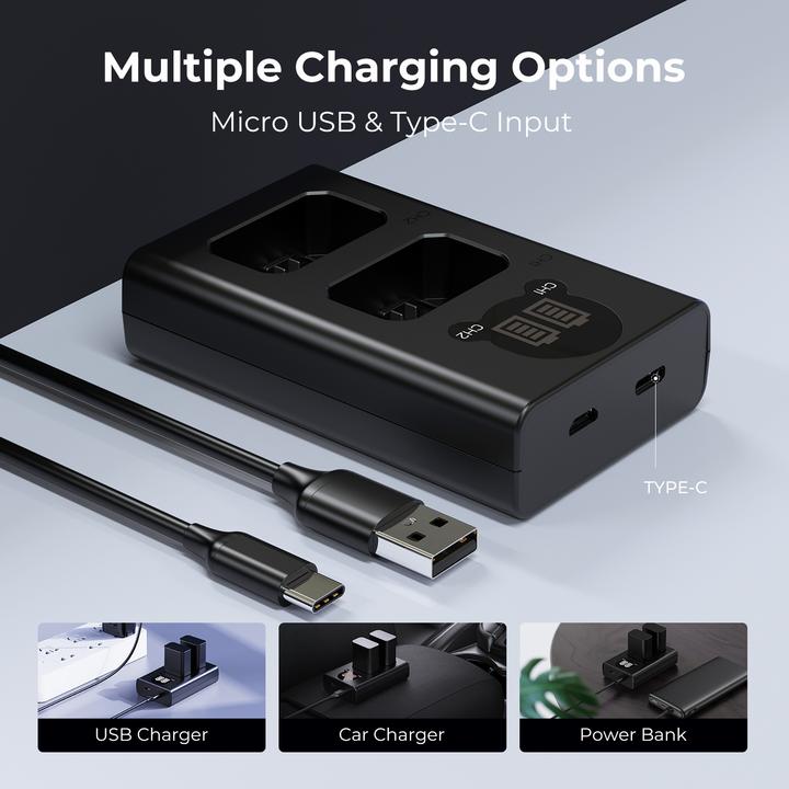 Produktbild K&F Concept FW50 Digital Camera Dual Channel Type-C Charger with LCD Digital Display Screen (Kamera Akku Ladegerät)