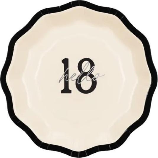 Partydeco, Einweggeschirr, Pappteller „18“ – Creme mit Schleife (1 x)
