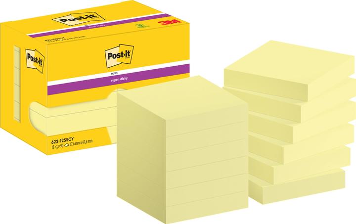 Actual product image Post-it Super Sticky Sticky Notes extra strong 62212SY yellow 12 pads (47.60 x 47.60 mm)