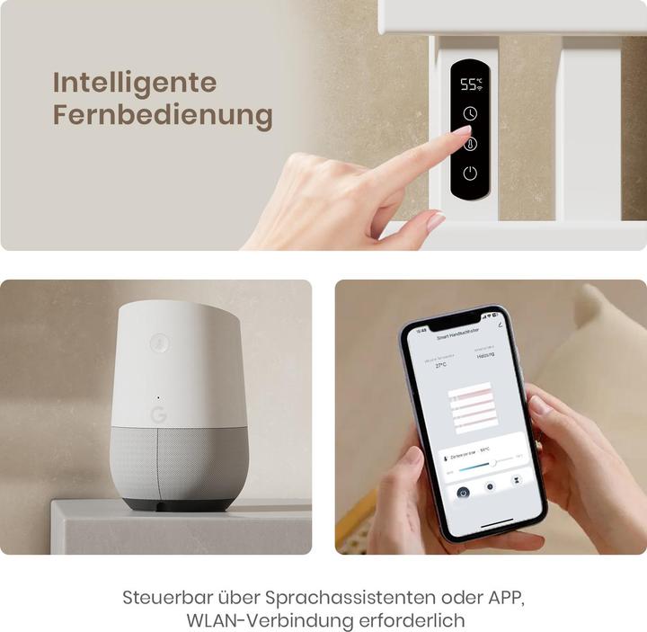 Actual product image Emke Electric towel rail with LED display 100x50 cm 320W WiFi Timer Right cable connection White