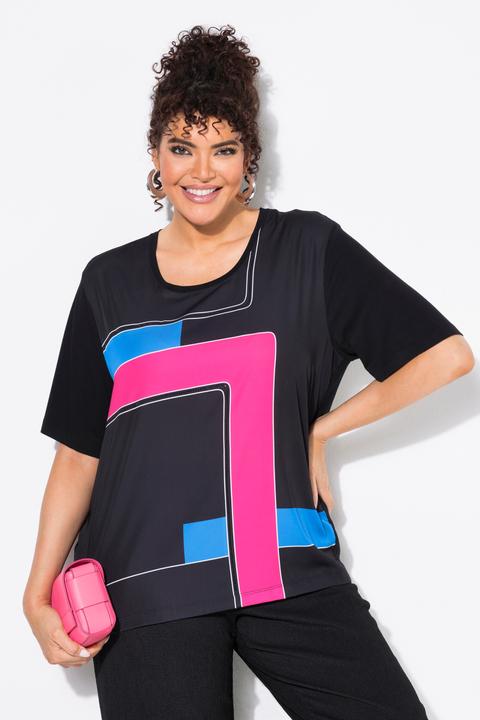 Image du produit Ulla Popken T-shirt en satin sur le devant, col rond et manches courtes, coupe Classic (56)