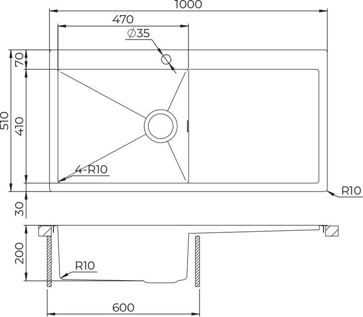 Gurari LUN101 M-R (Lavello montato, 51 cm, 100 cm)