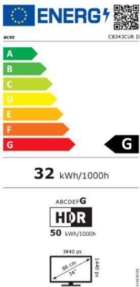 Label énergétique Acer Vero CB343CURDbemiiphcuzx (3440 x 1440 pixels, 34")