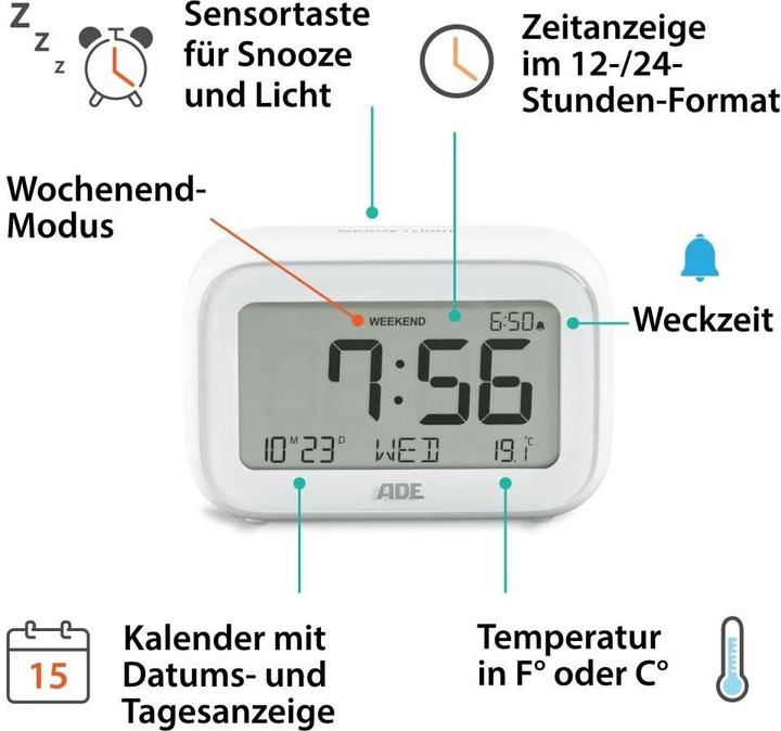 Actual product image ADE Digital alarm clock with temperature display