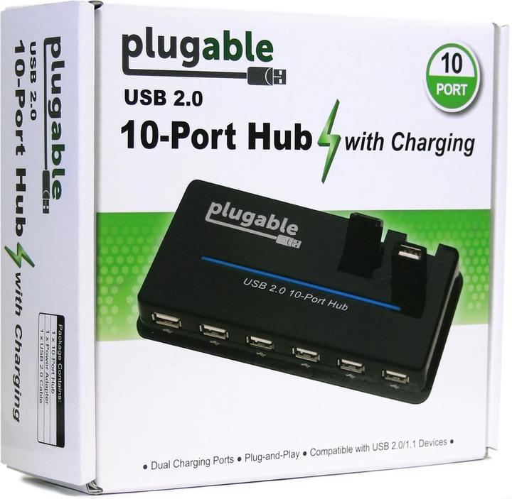 Actual product image Plugable 10Port USB 2.0 Hub w/ 20W PD (USB-A, 10 Ports)