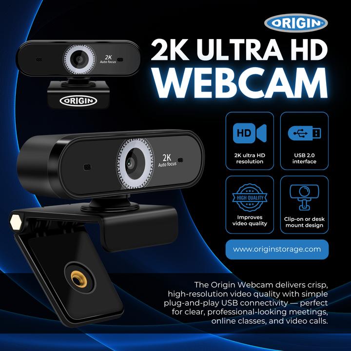 Image du produit Origin Storage USB Webcam 2K Full HD, 5 MP, 2592 x 1944 pixels, 2K Ultra HD, 60 ips, 10x, USB 2.0 (5 Mpx)