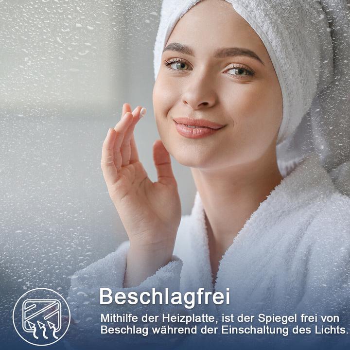 Produktbild SONNI LED-Badezimmerspiegel, 60 x 50 cm, beschlagfrei, Wandspiegel mit Bluetooth-Lautsprecher, Kaltw (60 x 50 x 100 cm)