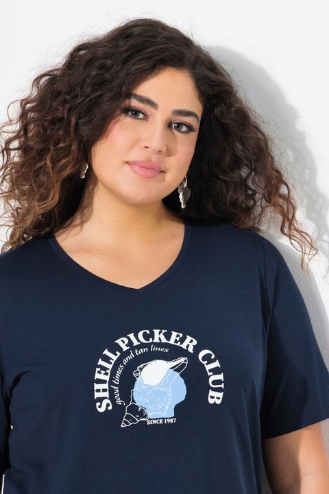 Image du produit Ulla Popken T-shirt, motif coquillages. Col V et manches courtes. Coupe Classic (50, 52)