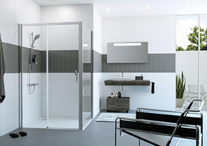 Produktbild Hüppe Classics 2 EasyEntry 4-Eck Gleittür 1-teilig mit festem Segment, Breite:180cm, Höhe:200cm (214 cm, 96 cm, 11 cm)