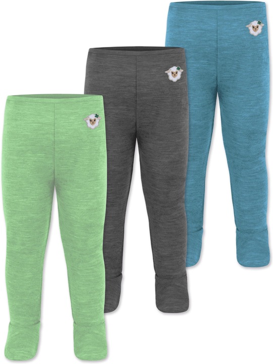 Normani 3er Pack Baby Merino Unterhose mit Füssen - 9543