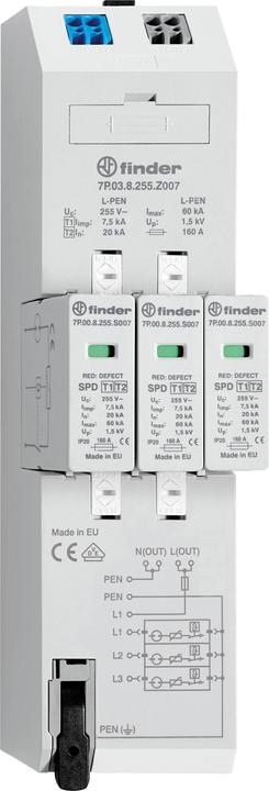 Produktbild Finder 7P.03.8.255.Z007 Kombiableiter Typ 1+2 für dreiphasige TN-C Netze