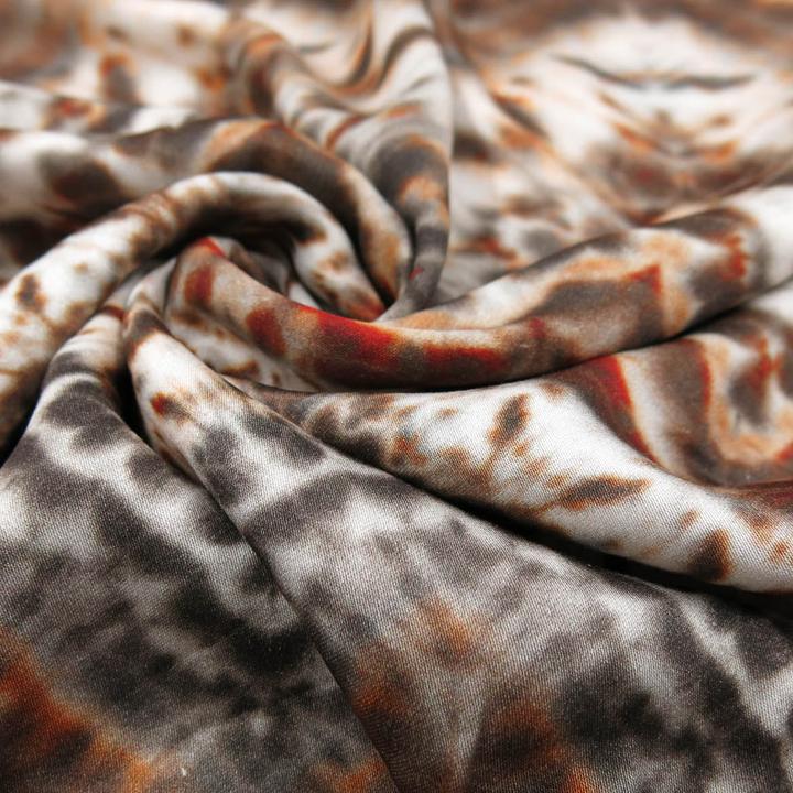 Stoffrestposten Viscose Satin - Batik Motif Inca Marron - vente minimum : 1 mètre