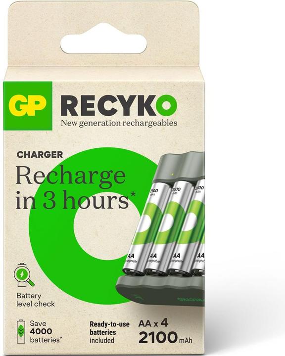 Actual product image GP Batteries GP ReCyko Everyday Battery Charger, B441 (USB), incl. 4 x AA 2100 mAh Batteries (4 pcs., AA, AAA, Battery + charger)