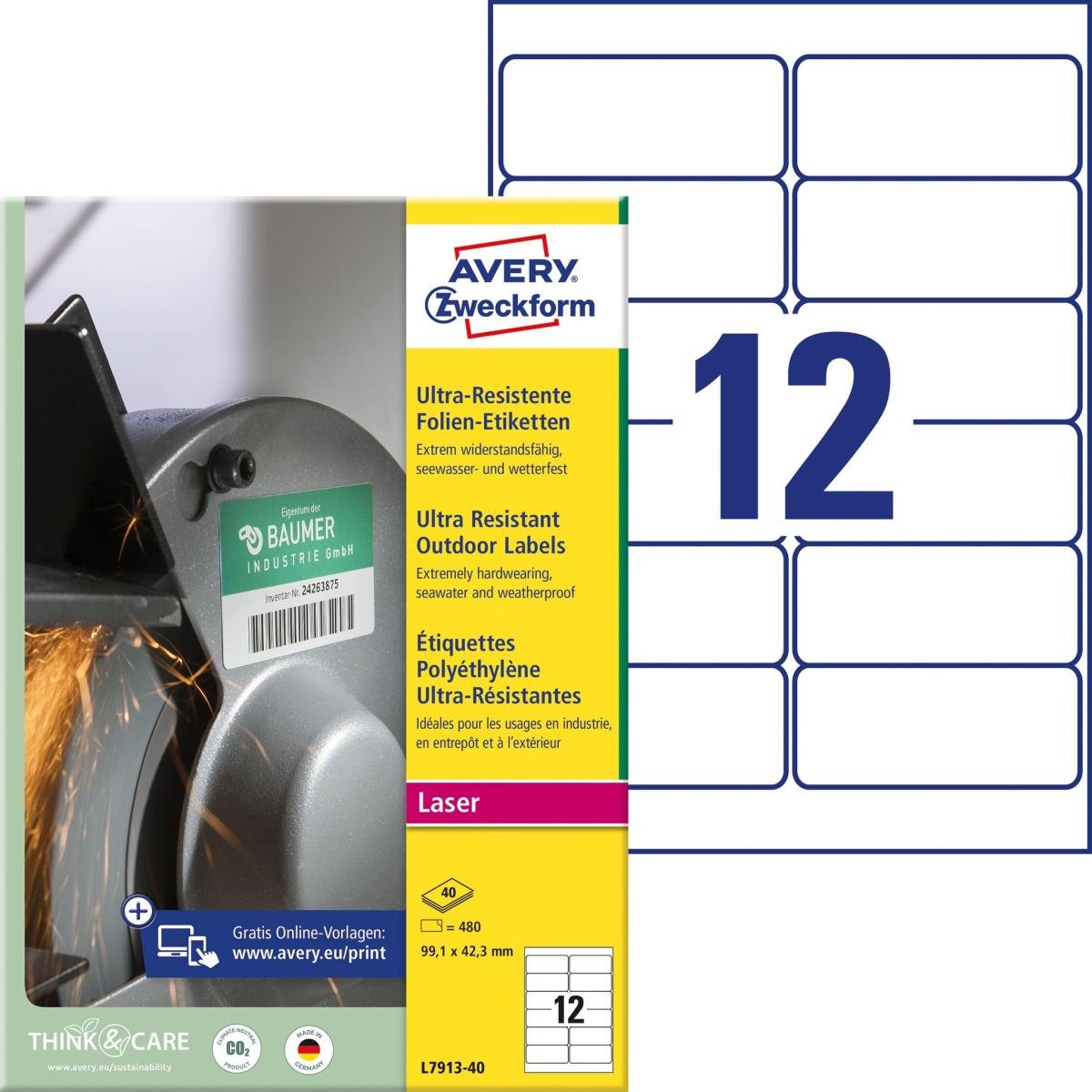 Avery, Etiketten, SW. Etiketten 99,1x42,3mm L7913-40 weiss, matt, A4 40 Blatt