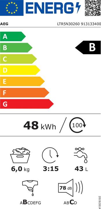 Energie-Label AEG LTR5N30260 (Lieferstart 11/2024) (6 kg)
