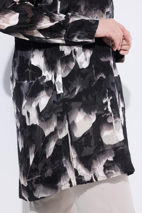 Immagine prodotto Ulla Popken Blusa dal taglio lungo in misto seta dévoré con collo da camicia e maniche lunghe (58, 60)