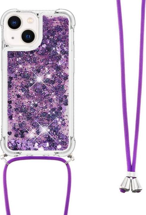 Actual product image Cover-Discount iPhone 15 Plus - Glitter Case with Lanyard purple (Apple iPhone 15 Plus)
