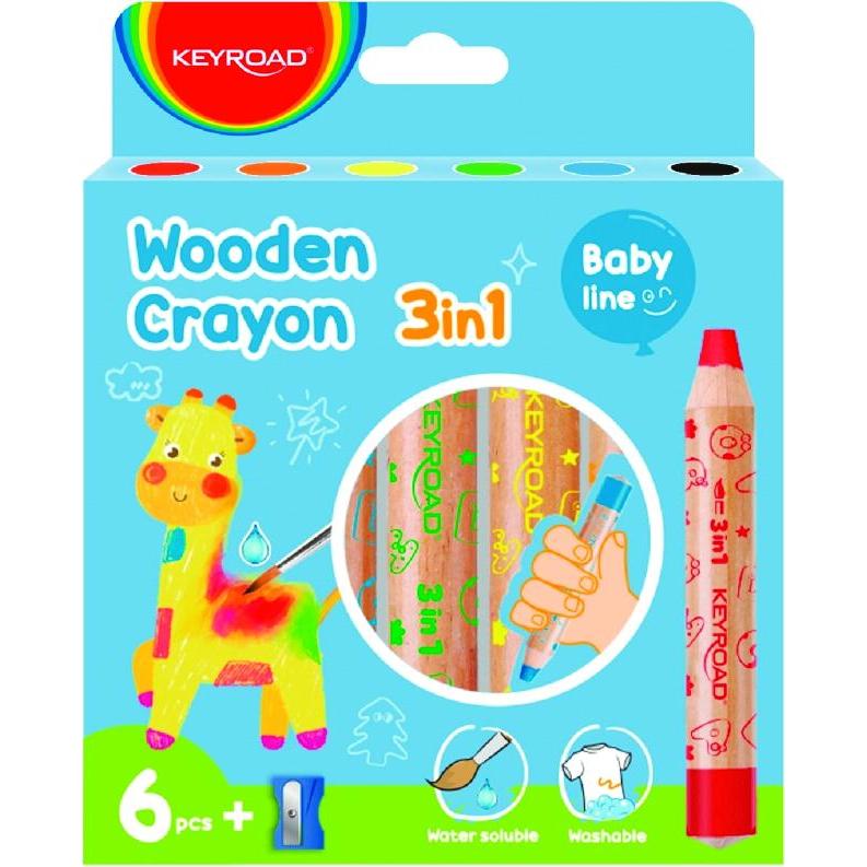 Keyroad, Pastelli, Colorix 3 in 1, jumbo, con fazzoletto, 6 pezzi, sospensione (6 x)